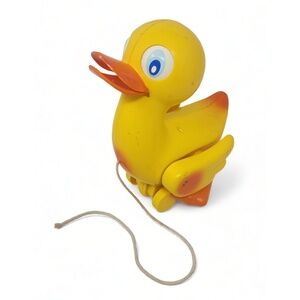 Minimalist Retro 1980s Chicco Duck Pull-Along Toy Rolling Toddler Plastic 9.5in